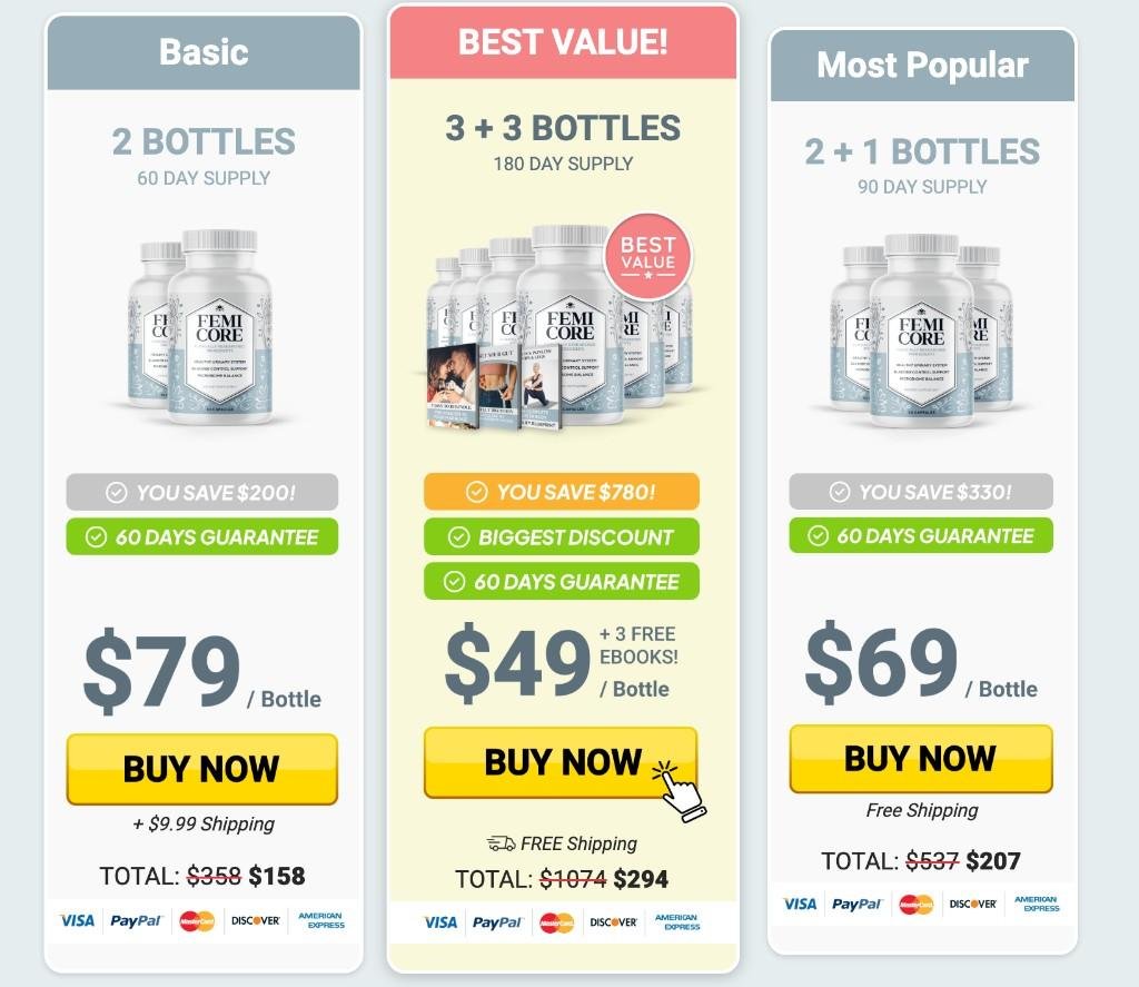 FemiCore where to buy — official price packages 2, 3, and 6 bottles